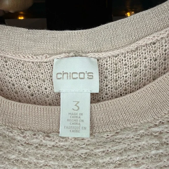 Chico's Size 3 Blush Pink Fuzzy Batwing with Shimmering Highlights Sweater - Picture 2 of 5